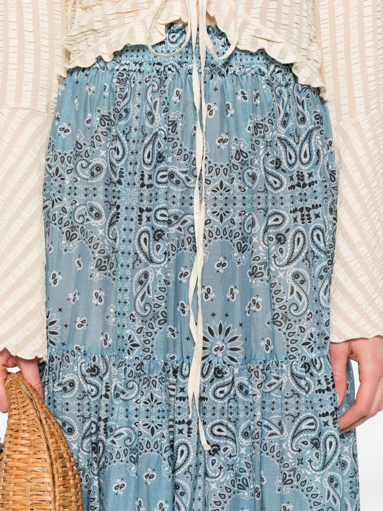 スカート MC2 Saint Barth CHEYENNE - Long skirt in cotton and silk. Cheyenne' blue cotton long skirt