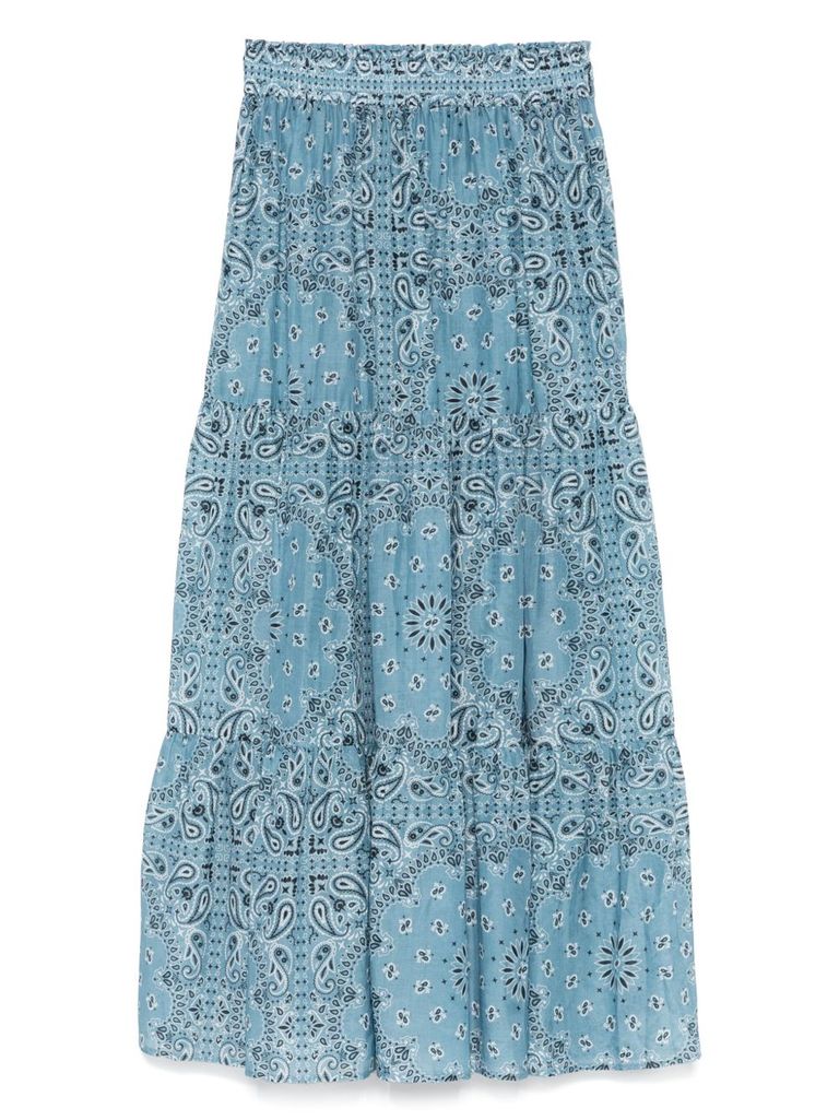 スカート MC2 Saint Barth CHEYENNE - Long skirt in cotton and silk. Cheyenne' blue cotton long skirt