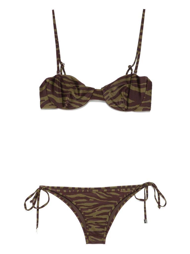 Attico Brown And Darck Green Bikini Set