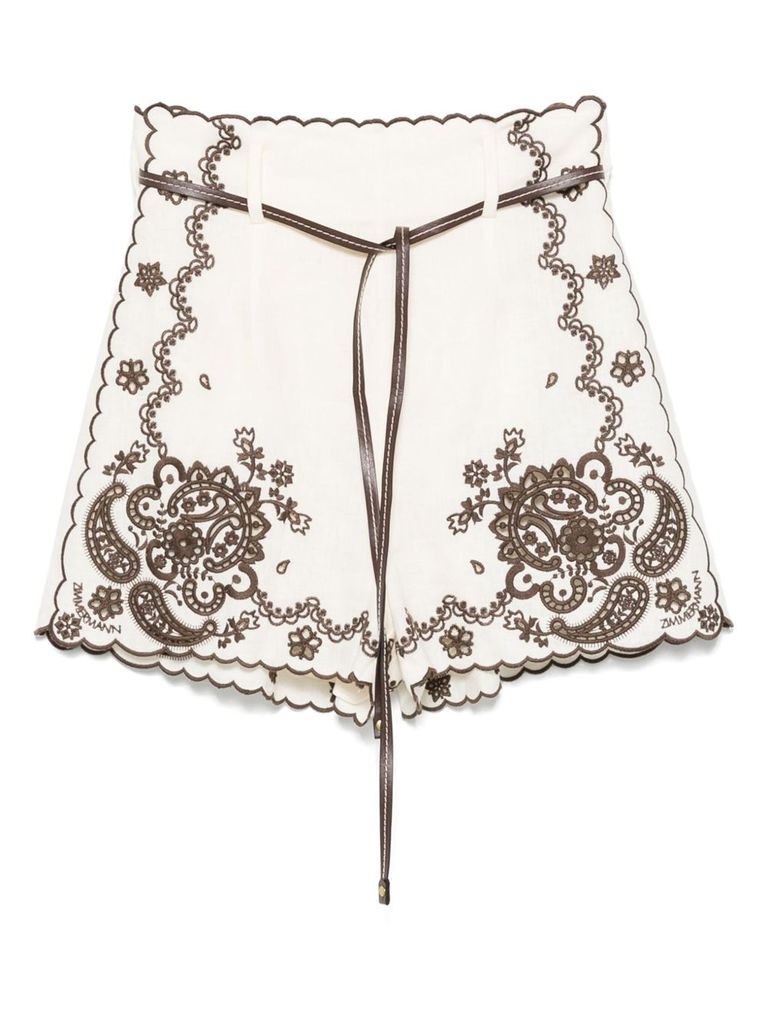 Shop Zimmermann 'ascension' Embroidered Linen Shorts