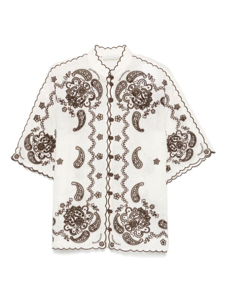 Shop Zimmermann 'ascension' Embroidered Linen Shirt