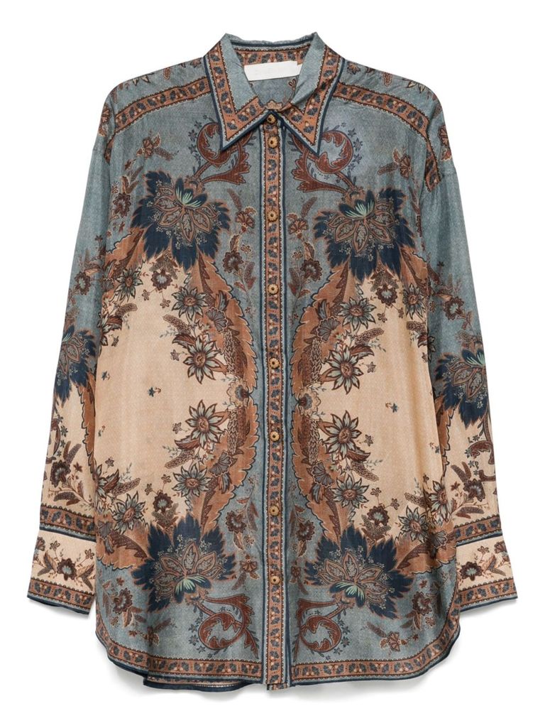 Shop Zimmermann 'ascension' Multicolor Silk Shirt