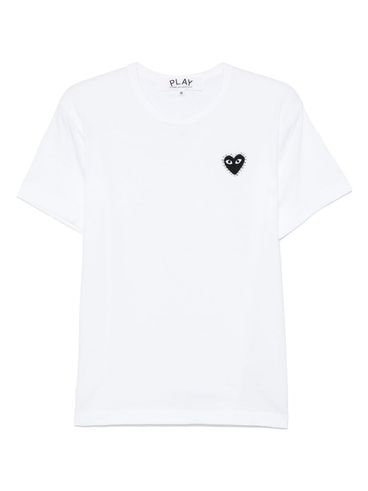 COMME DES GARÇONS PLAY - White cotton t-shirt with appliqué logo crystal embellishment