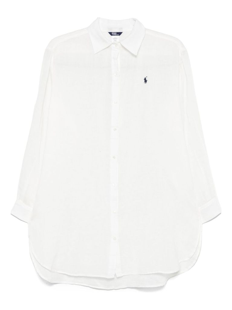 Shop Polo Ralph Lauren Long White Cotton And Linen Blend Shirt
