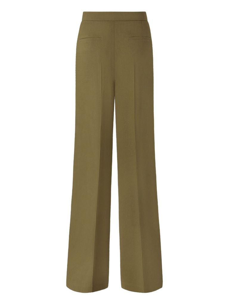Pinko High-waisted Tailored Olive Green Trousers With Pressed Creases