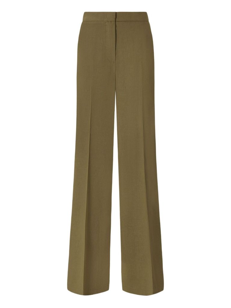 Pinko High-waisted Tailored Olive Green Trousers With Pressed Creases