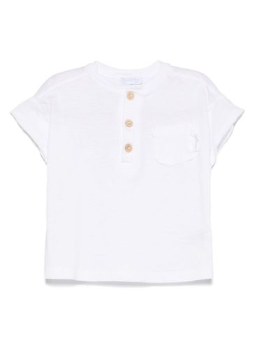 LARANJINHA - White cotton t-shirt with buttons neck