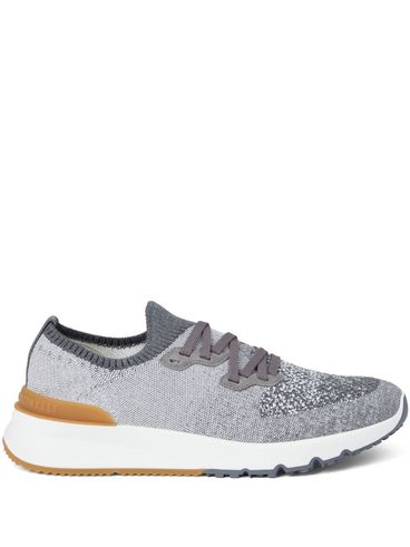 BRUNELLO CUCINELLI - Sneakers in cotone avorio con chiusura con lacci
