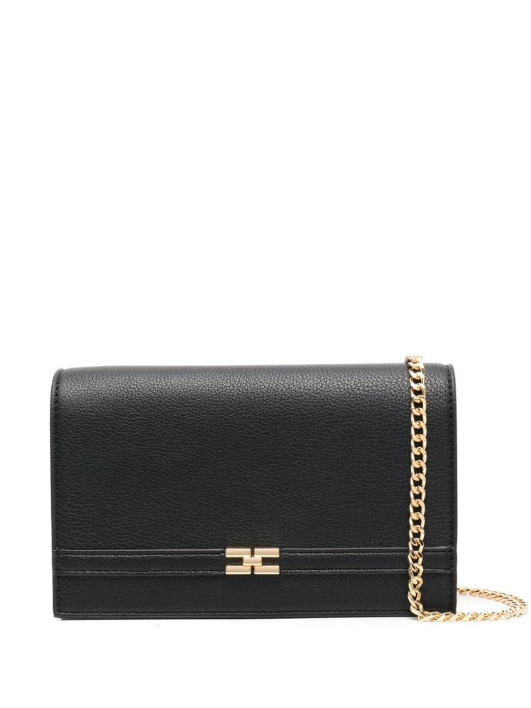 ELISABETTA FRANCHI BLACK CROSSBODY BAG WITH LOGO PLAQUE