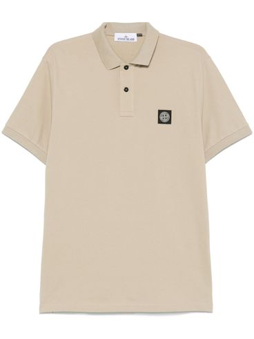 STONE ISLAND - Polo in cotone beige a maniche corte