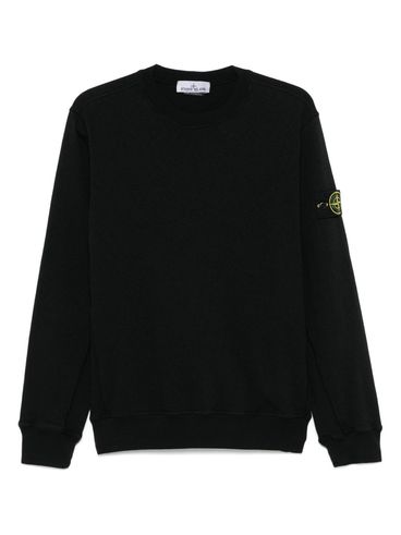 STONE ISLAND - Felpa in cotone nero con logo