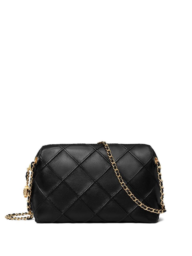 Tory Burch Fleming Black Diamond Quilted Shoulder Bag With Chain-link Shoulder Strap In Leather Woman