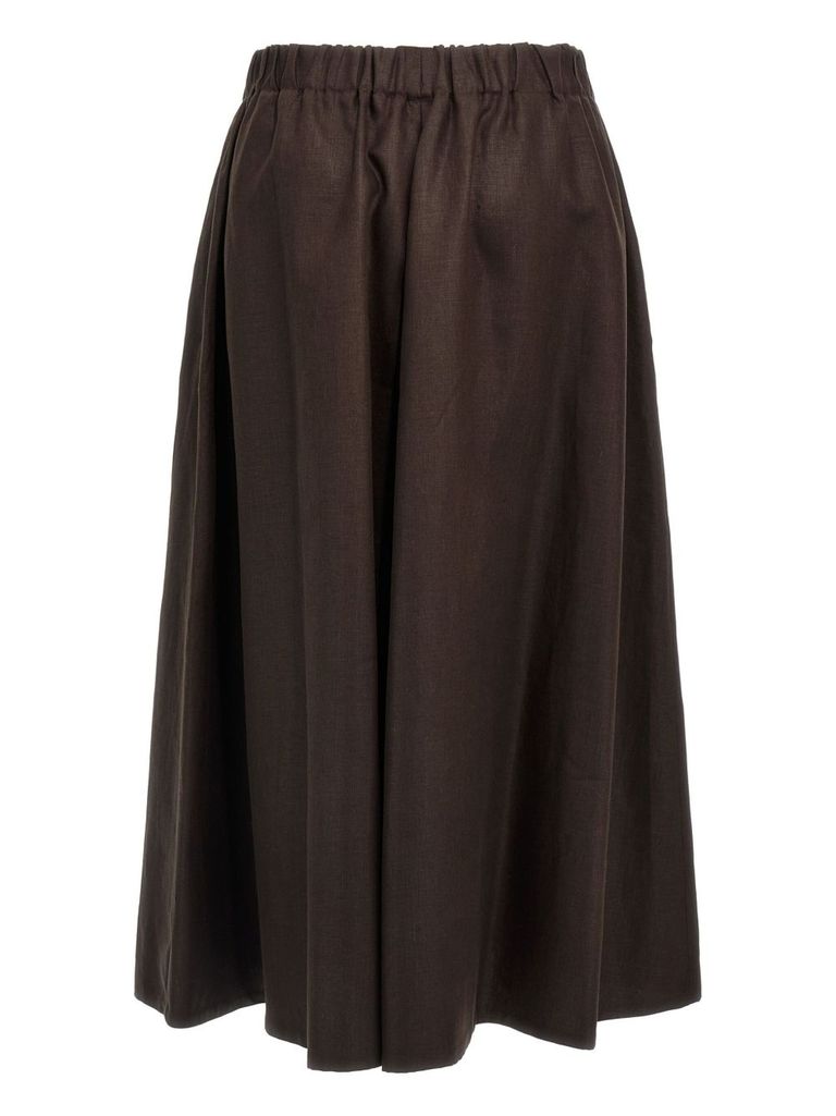 Shop Brunello Cucinelli High Waist Brown Linen Midi Skirt