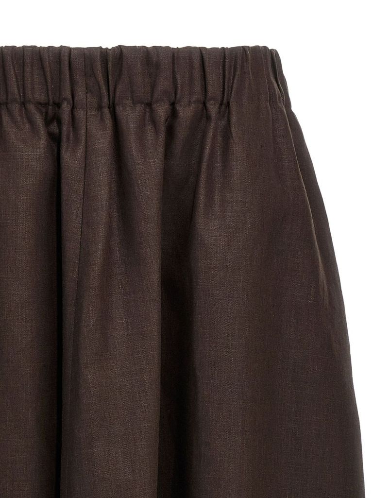 Shop Brunello Cucinelli High Waist Brown Linen Midi Skirt