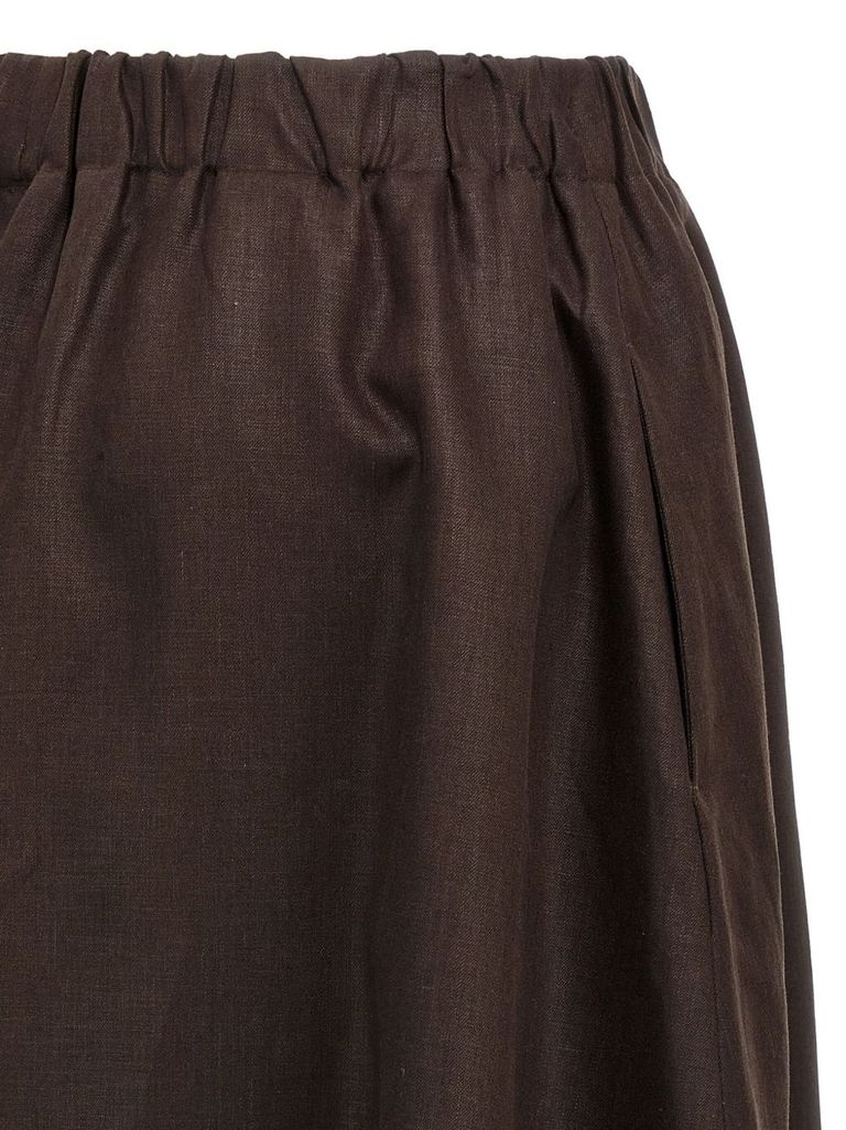 Shop Brunello Cucinelli High Waist Brown Linen Midi Skirt