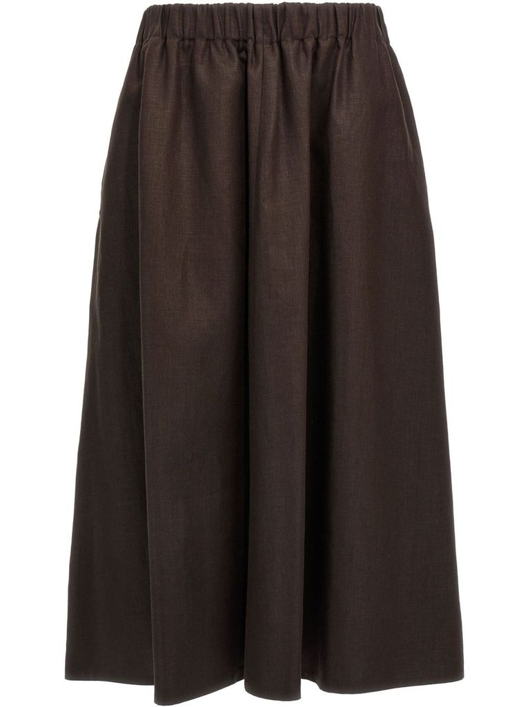 Shop Brunello Cucinelli High Waist Brown Linen Midi Skirt