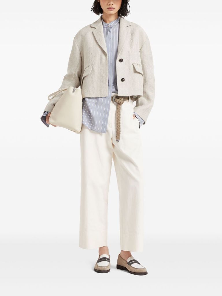 Brunello Cucinelli Camicia A Righe In Seta Azzurra