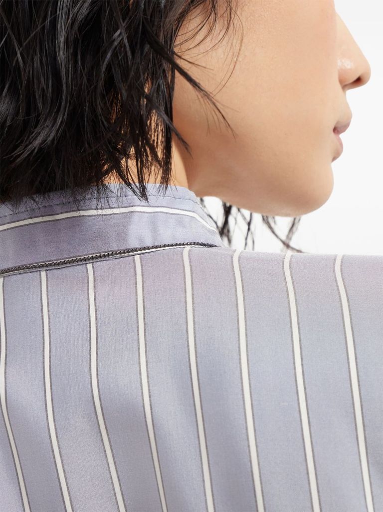 Brunello Cucinelli Camicia A Righe In Seta Azzurra