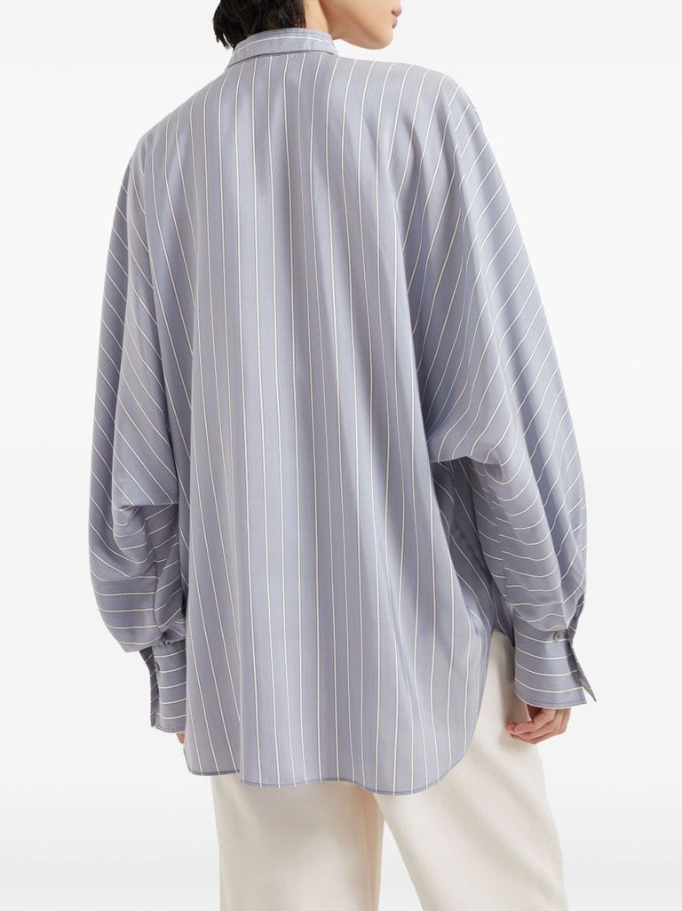 Brunello Cucinelli Camicia A Righe In Seta Azzurra