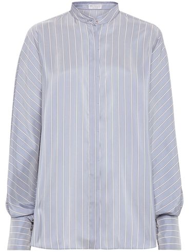 BRUNELLO CUCINELLI - Light blue stripes silk shirt