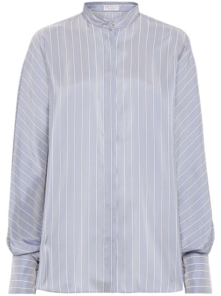 Brunello Cucinelli Camicia A Righe In Seta Azzurra
