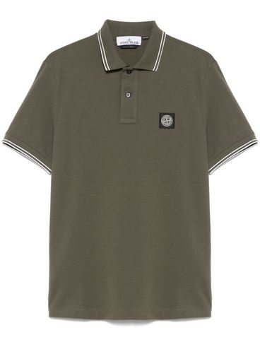 STONE ISLAND - Polo in cotone verde oliva a maniche corte
