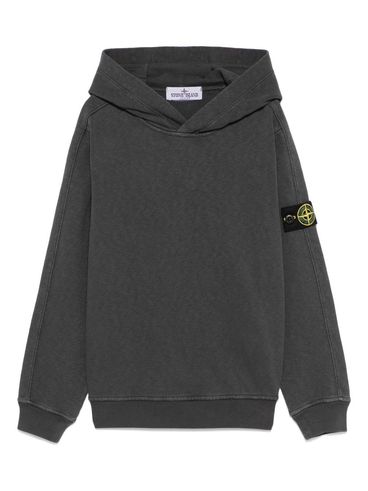 STONE ISLAND - Felpa con cappuccio in cotone grigio con patch logo