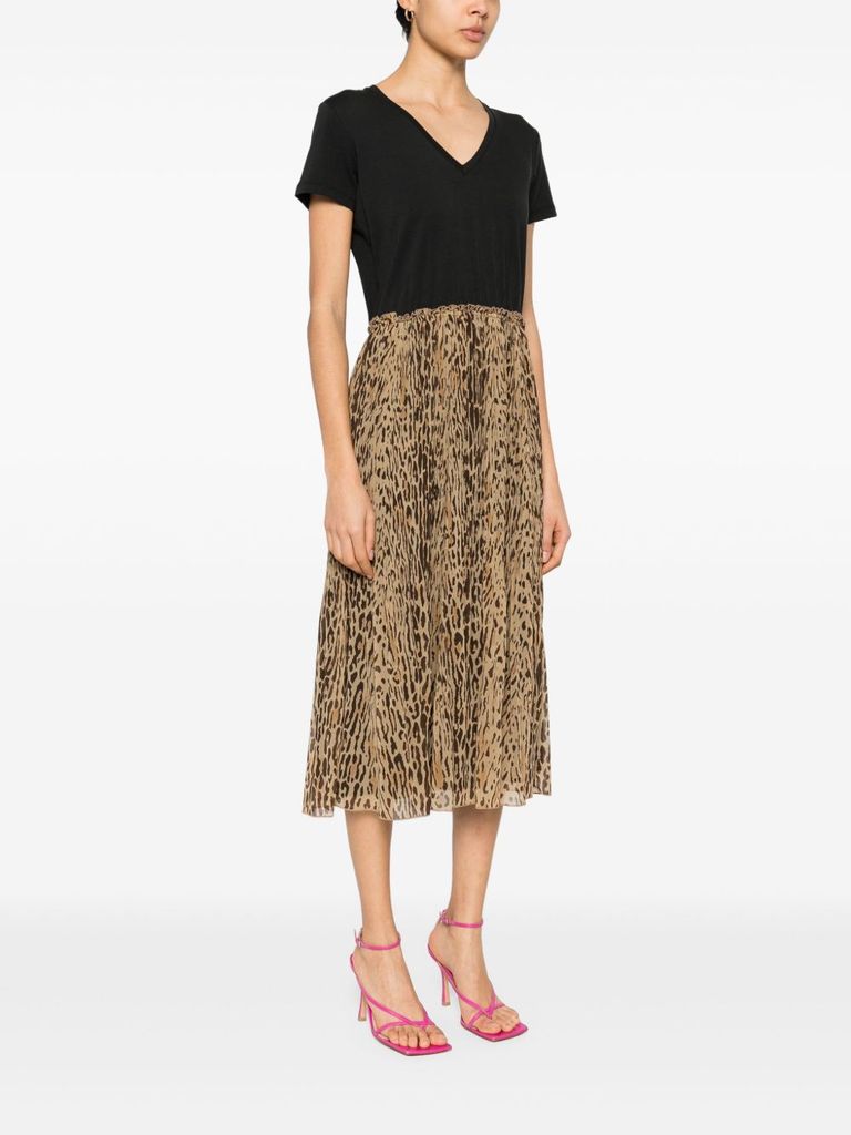 Liu •jo Abito Midi A Blocchi Nero E Stampa Animalier