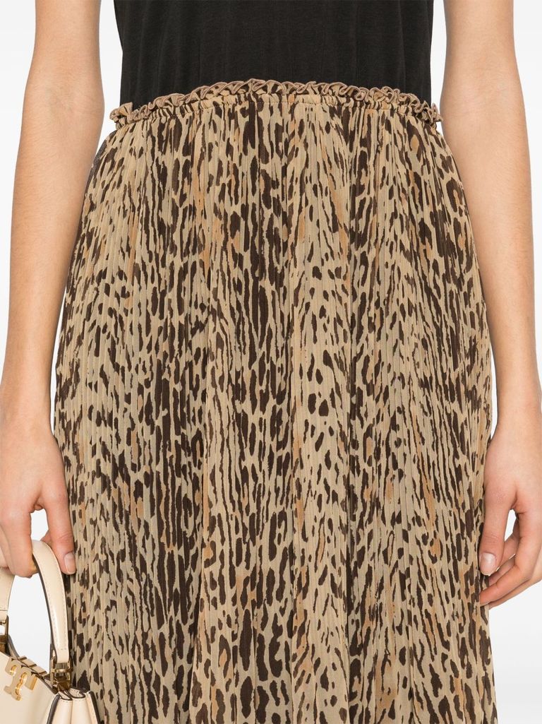 Liu •jo Abito Midi A Blocchi Nero E Stampa Animalier