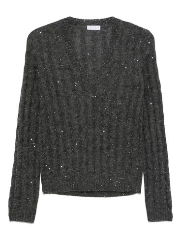 BRUNELLO CUCINELLI - Maglia scollo a V grigia