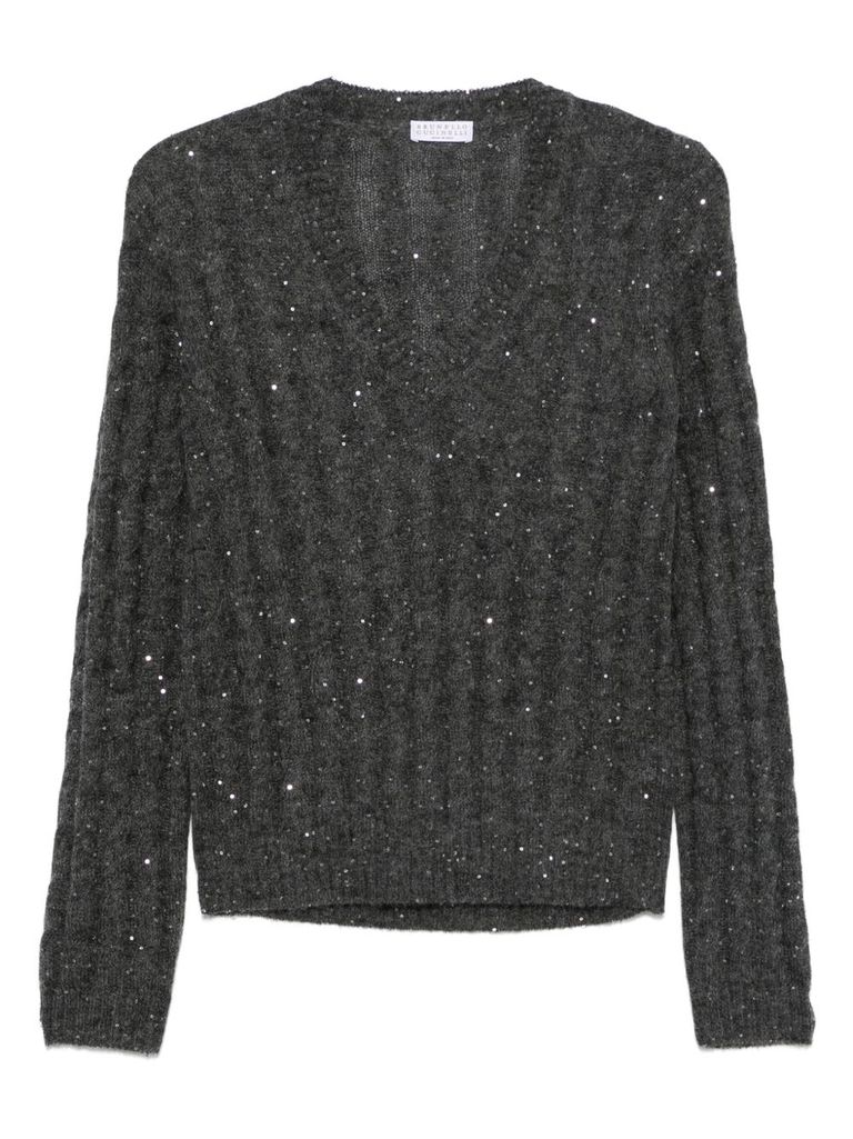Brunello Cucinelli Wool Blend Sweater With All-over Sequins