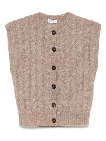 BRUNELLO CUCINELLI - Gilet girocollo beige in maglia