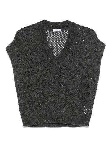 BRUNELLO CUCINELLI - Maglia grigia con scollo a V