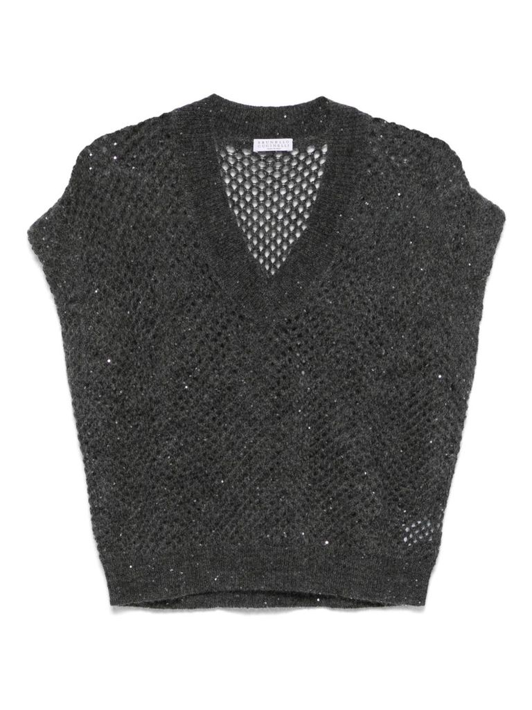 Brunello Cucinelli Grey V Neck Sweatshirt