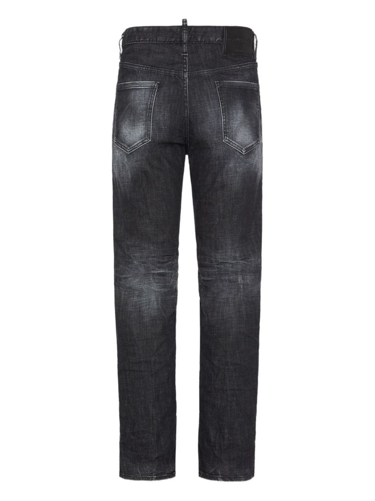 Dsquared2 Faded Black Straight Jeans With Ripped Detailing