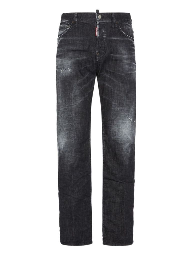 Dsquared2 Faded Black Straight Jeans With Ripped Detailing