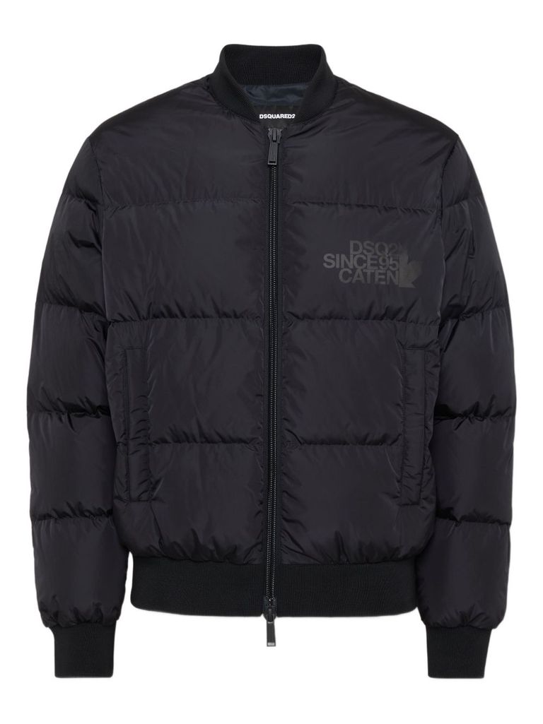 Dsquared2 Classic Black Puffer Bomber Jacket With Ribbed Cuffs In Black