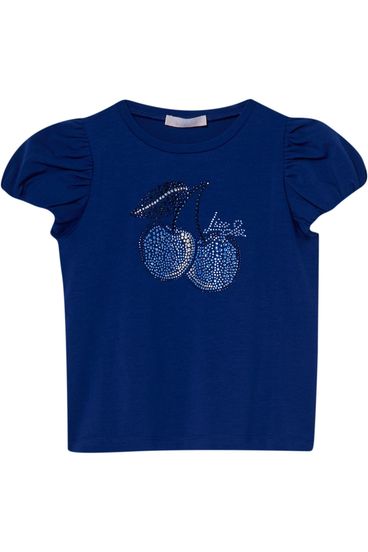 LIU JO - T-shirt blu con maniche a sbuffo