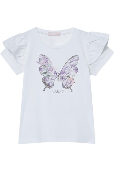 LIU JO - T-shirt in cotone bianco con maniche a sbuffo