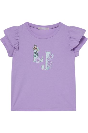 LIU JO - T-shirt in cotone viola con maniche a sbuffo
