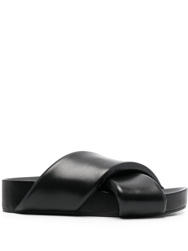Jil Sander Black Leather Crossover Sandals