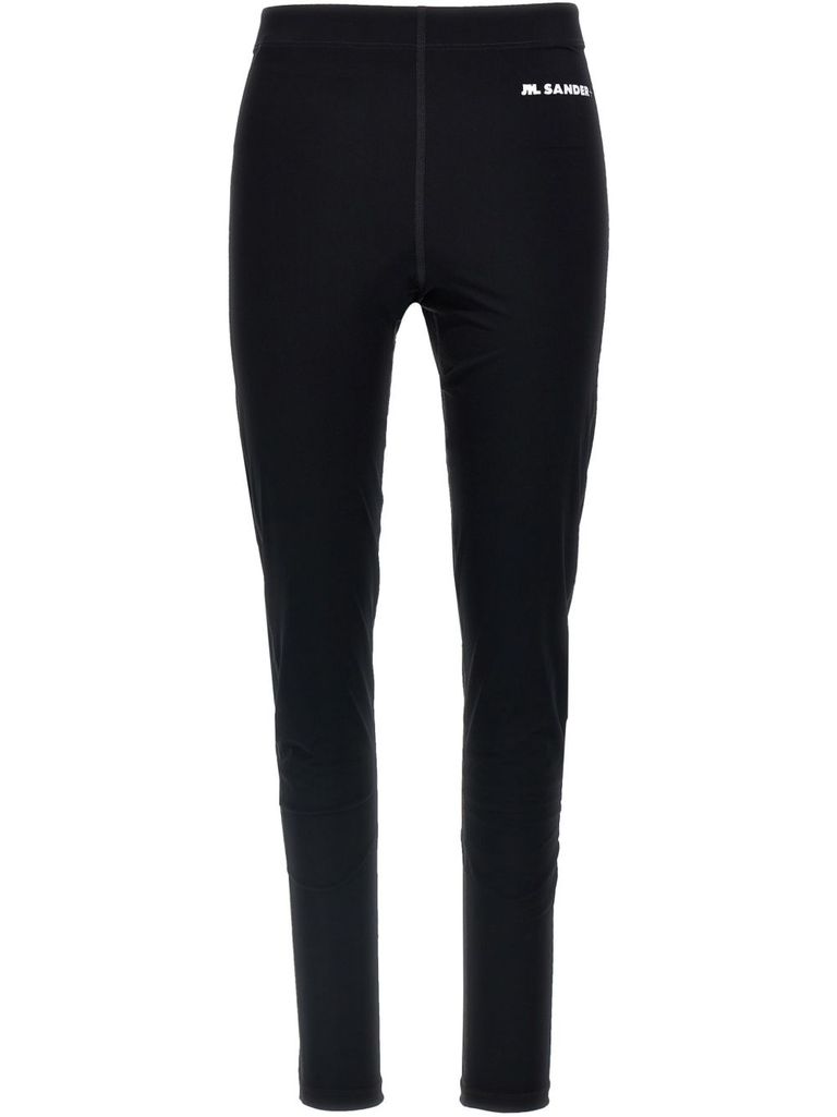 Shop Jil Sander Black Leggings With Printed Waistband