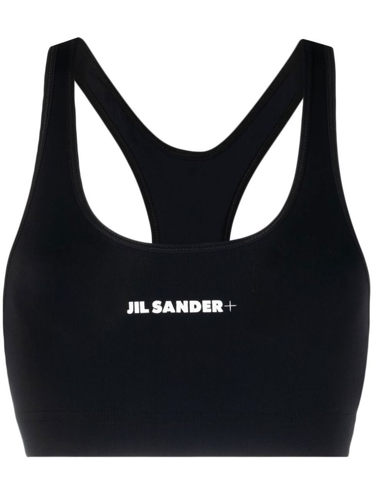 Jil Sander Black Sports Bra With Logo Lettering On The Front In Tech Fabric Stretch Woman