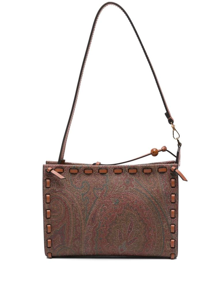 Etro Brown Calfskin Shoulder Bag With Paisley Print