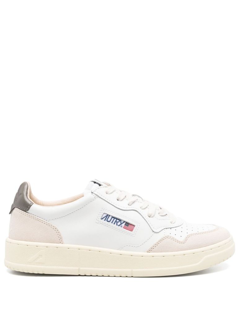 Autry 'medalist' White Low Top Sneakers With Beige Suede Details