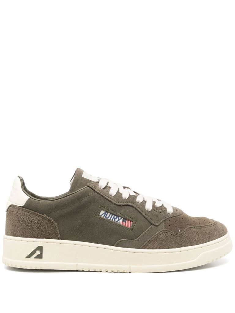 Autry Low-top Suede Sneakers With Rubber Sole And Lace-up Closure In Green