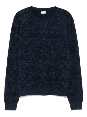 ETRO - Maglione blu con stampa paisley in cotone misto lana