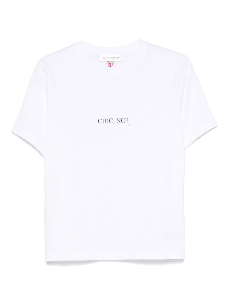 Victoria Beckham White Crewneck T-shirt With Slogan Print On The Front In Cotton Woman In White
