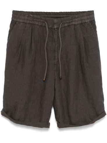 BRUNELLO CUCINELLI - Brown linen shorts with drawstring