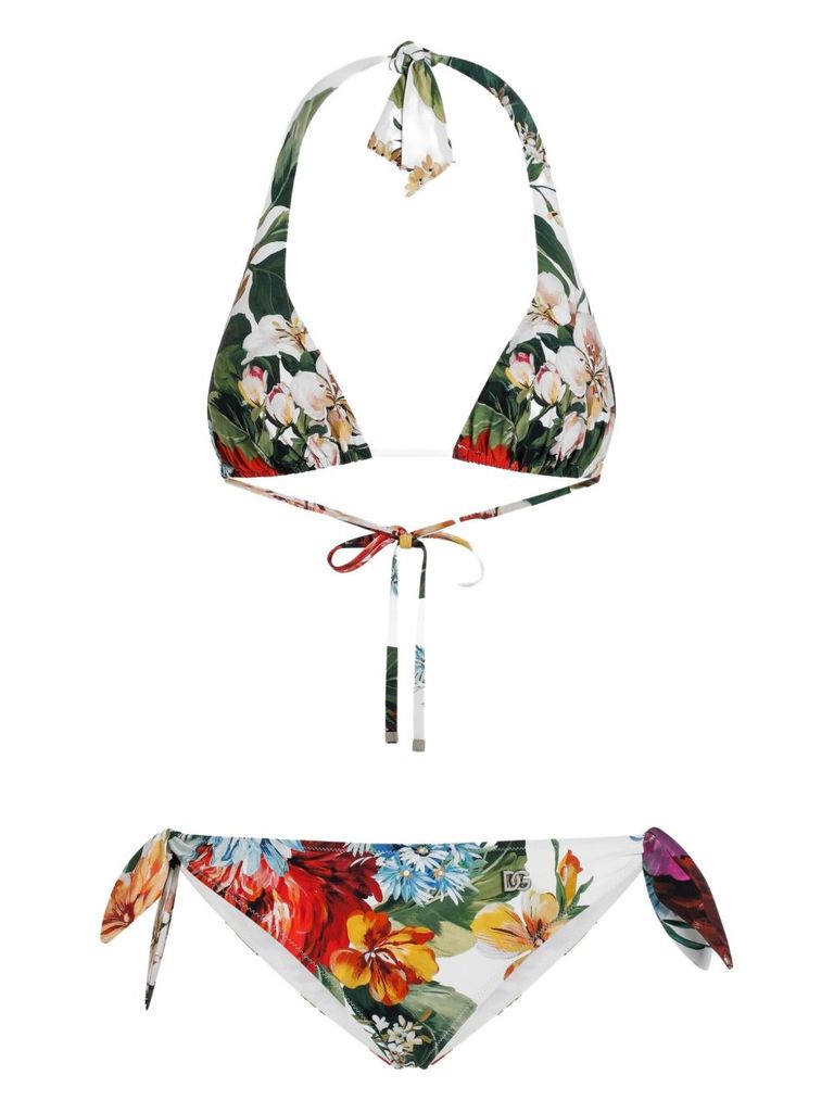 Dolce & Gabbana Flower-print Padded Triangle Bikini